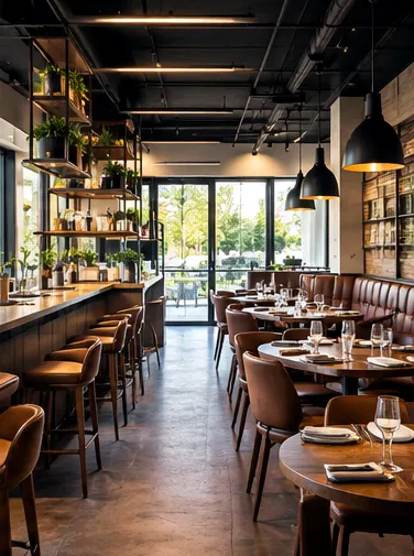 Illustrative contemporary restaurant business interior