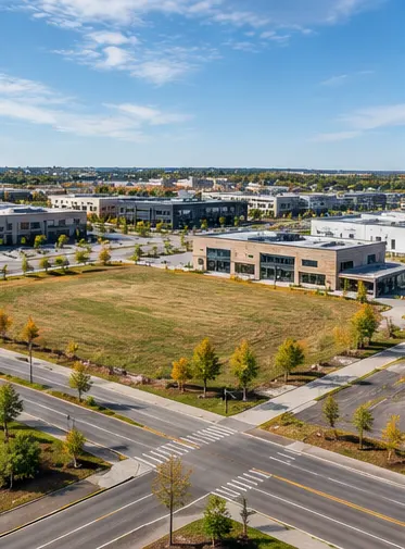 Illustrative commercial development parcel near a modern business district